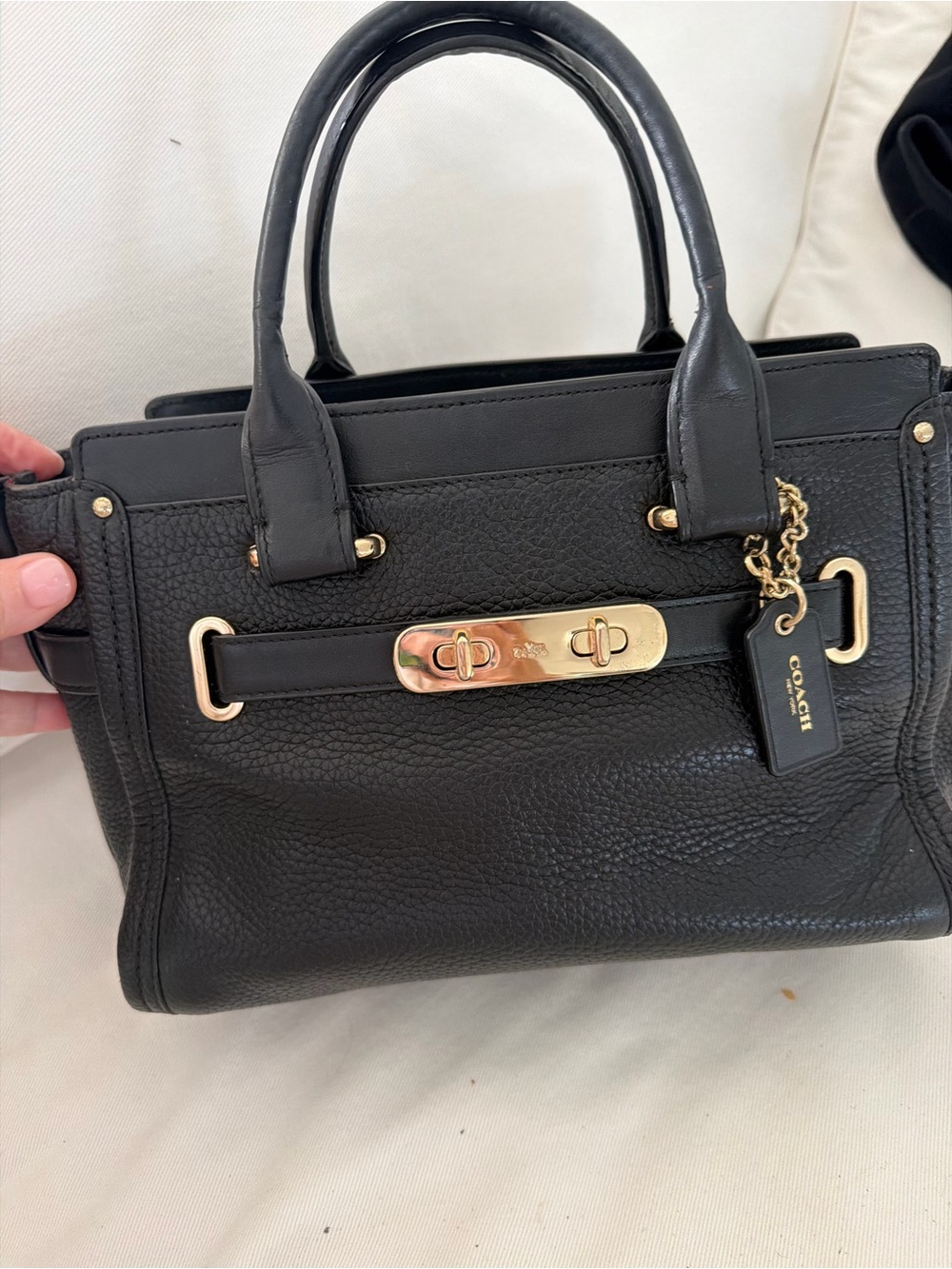 Coach Black Pebble Leather Satchel with Gold-Tone Accents